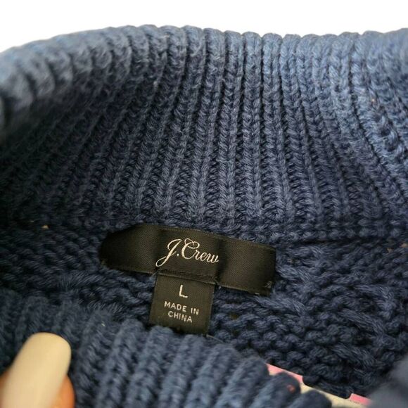 J. Crew Sweater Women's Large Blue Cable Knit Mock Neck Winter Thermal Pullover - Picture 5 of 6